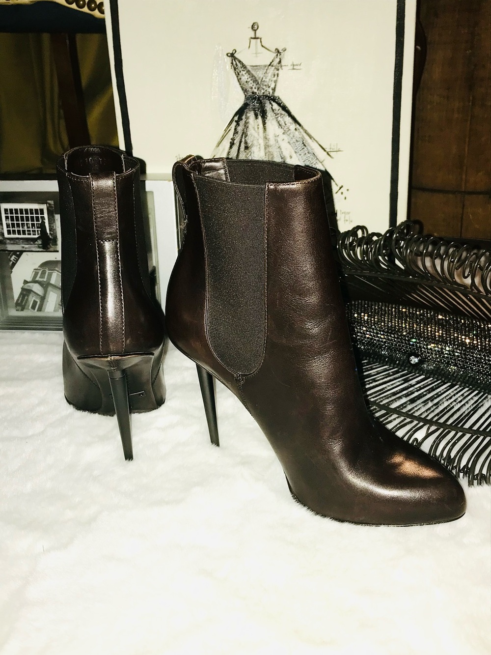 BNWOT Tom Ford  Dark Brown Leather Stiletto Ankle Boots
